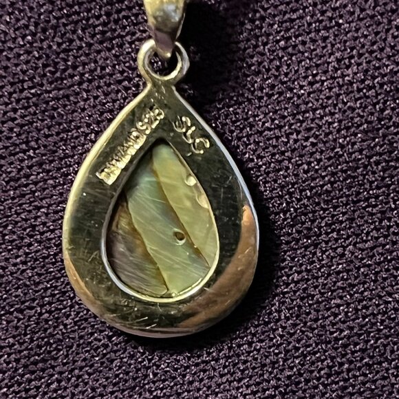 Teardrop Abalone & Marcasite Pendant • 925 Sterling Silver • Thailand - Picture 3 of 10